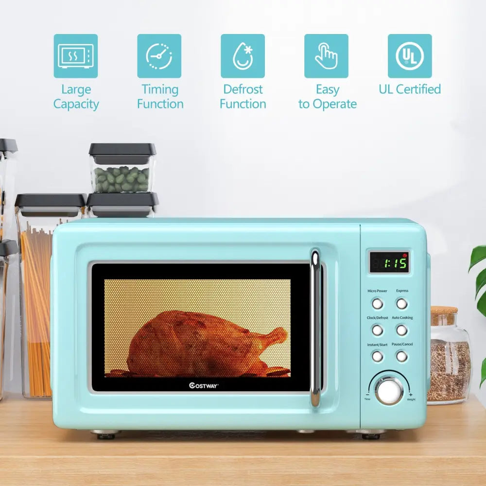 700W Retro Countertop Microwave Oven with 5 Micro Power and Auto Cooking Function-Green - Green - Toaster Ovens