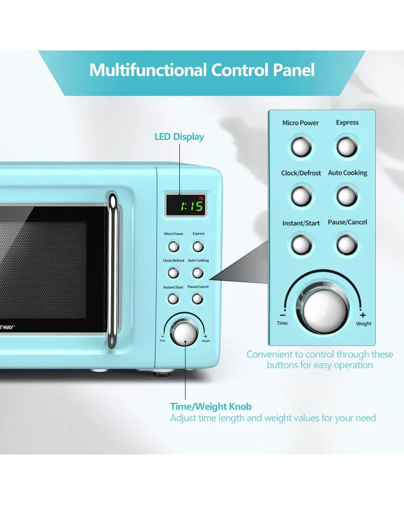 700W Retro Countertop Microwave Oven with 5 Micro Power and Auto Cooking Function-Green - Green - Toaster Ovens