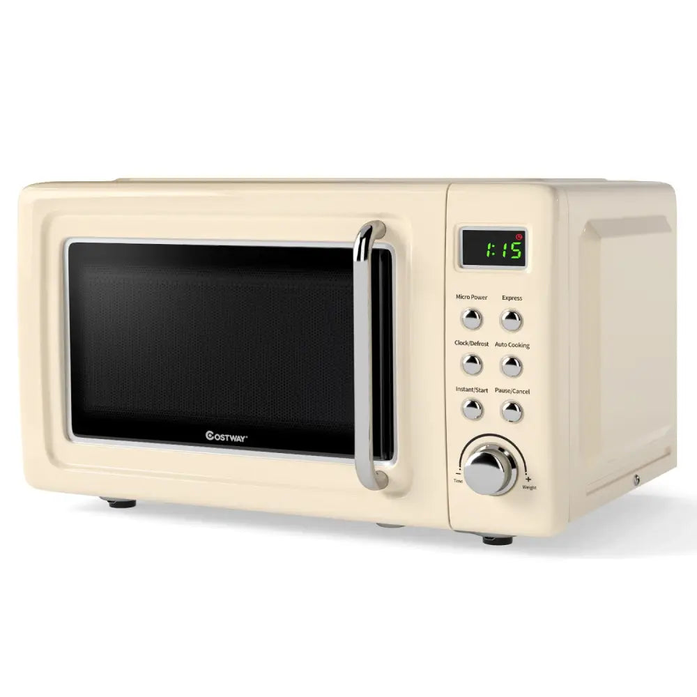 700W Retro Countertop Microwave Oven with 5 Micro Power and Auto Cooking Function-Cream White - Cream White - Toaster
