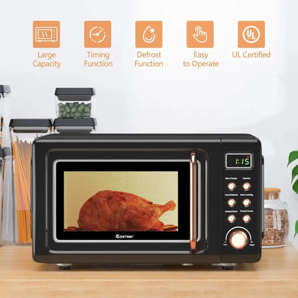 700W Retro Countertop Microwave Oven with 5 Micro Power and Auto Cooking Function-Golden Costway