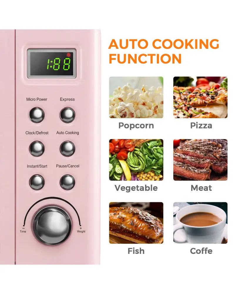 700W Retro Countertop Microwave Oven with 5 Micro Power and Auto Cooking Function-Pink - Pink - Toaster Ovens