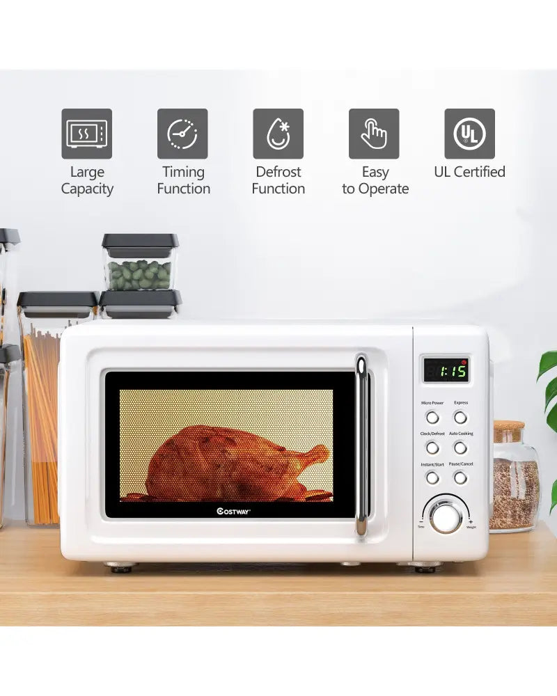 700W Retro Countertop Microwave Oven with 5 Micro Power and Auto Cooking Function-White - White - Toaster Ovens