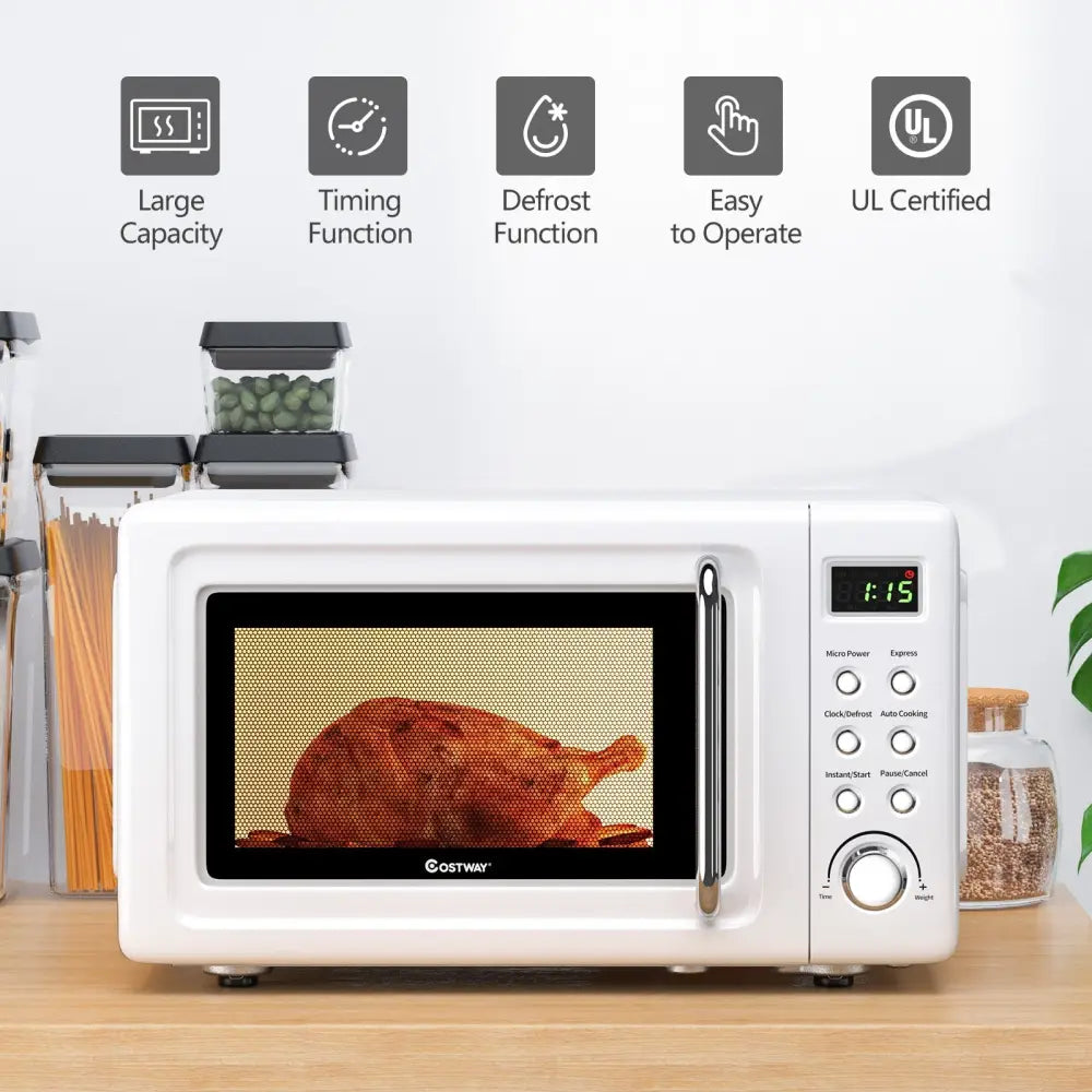 700W Retro Countertop Microwave Oven with 5 Micro Power and Auto Cooking Function-White - White - Toaster Ovens