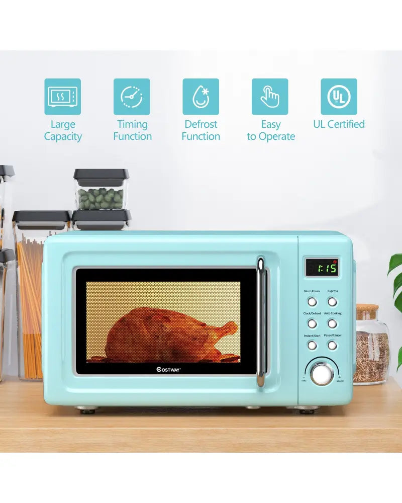 700W Retro Countertop Microwave Oven with 5 Micro Power and Auto Cooking Function-Green - Green - Toaster Ovens
