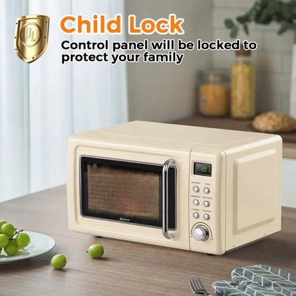 700W Retro Countertop Microwave Oven with 5 Micro Power and Auto Cooking Function-Cream White Costway