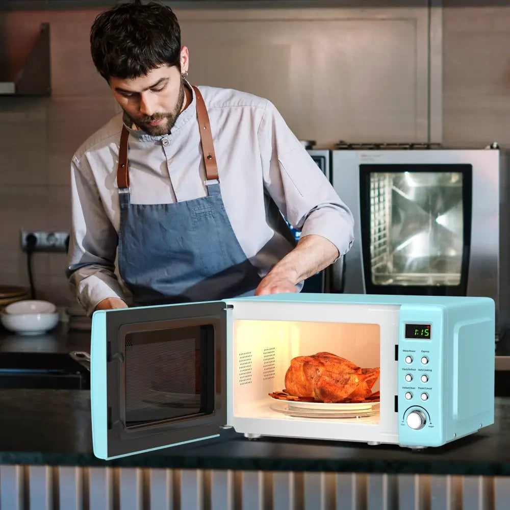700W Retro Countertop Microwave Oven with 5 Micro Power and Auto Cooking Function-Green - Green - Toaster Ovens