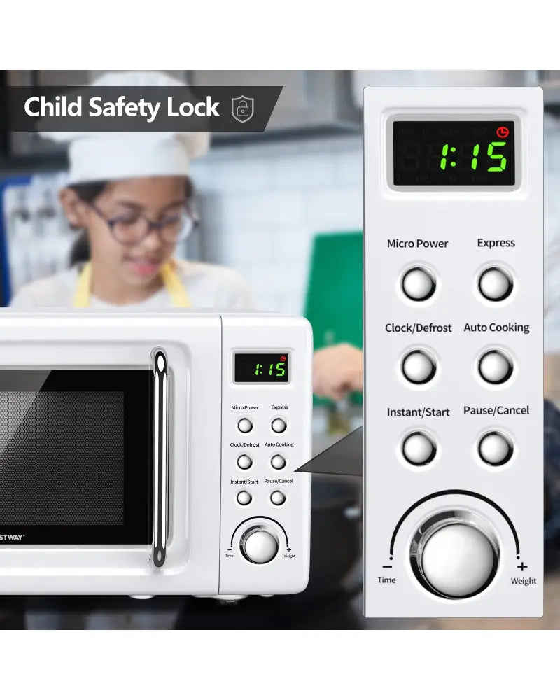 700W Retro Countertop Microwave Oven with 5 Micro Power and Auto Cooking Function-White - White - Toaster Ovens