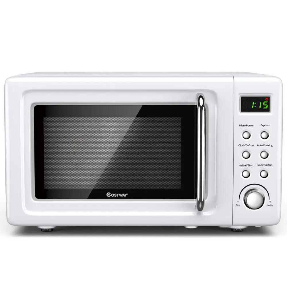 700W Retro Countertop Microwave Oven with 5 Micro Power and Auto Cooking Function-White - White - Toaster Ovens