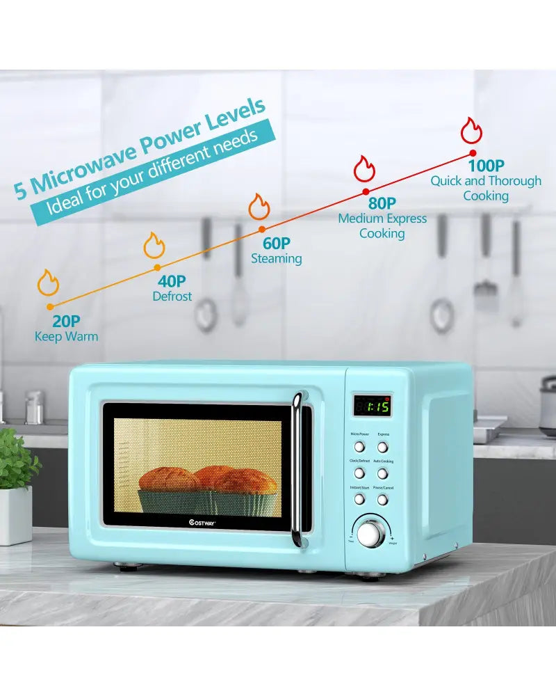 700W Retro Countertop Microwave Oven with 5 Micro Power and Auto Cooking Function-Green - Green - Toaster Ovens