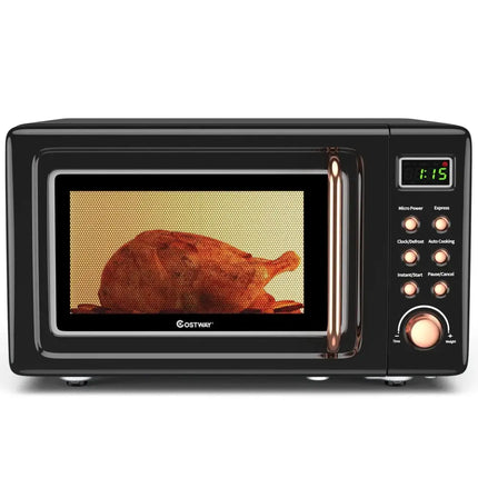 700W Retro Countertop Microwave Oven with 5 Micro Power and Auto Cooking Function-Golden Costway