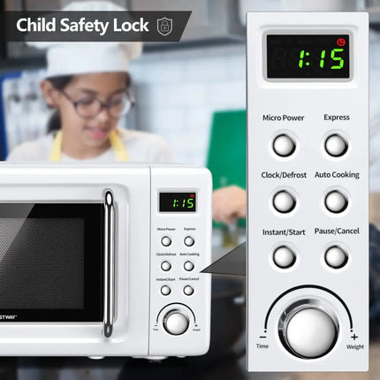 700W Retro Countertop Microwave Oven with 5 Micro Power and Auto Cooking Function-White Costway