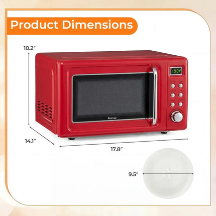 700W Retro Countertop Microwave Oven with 5 Micro Power and Auto Cooking Function-Light Red Costway