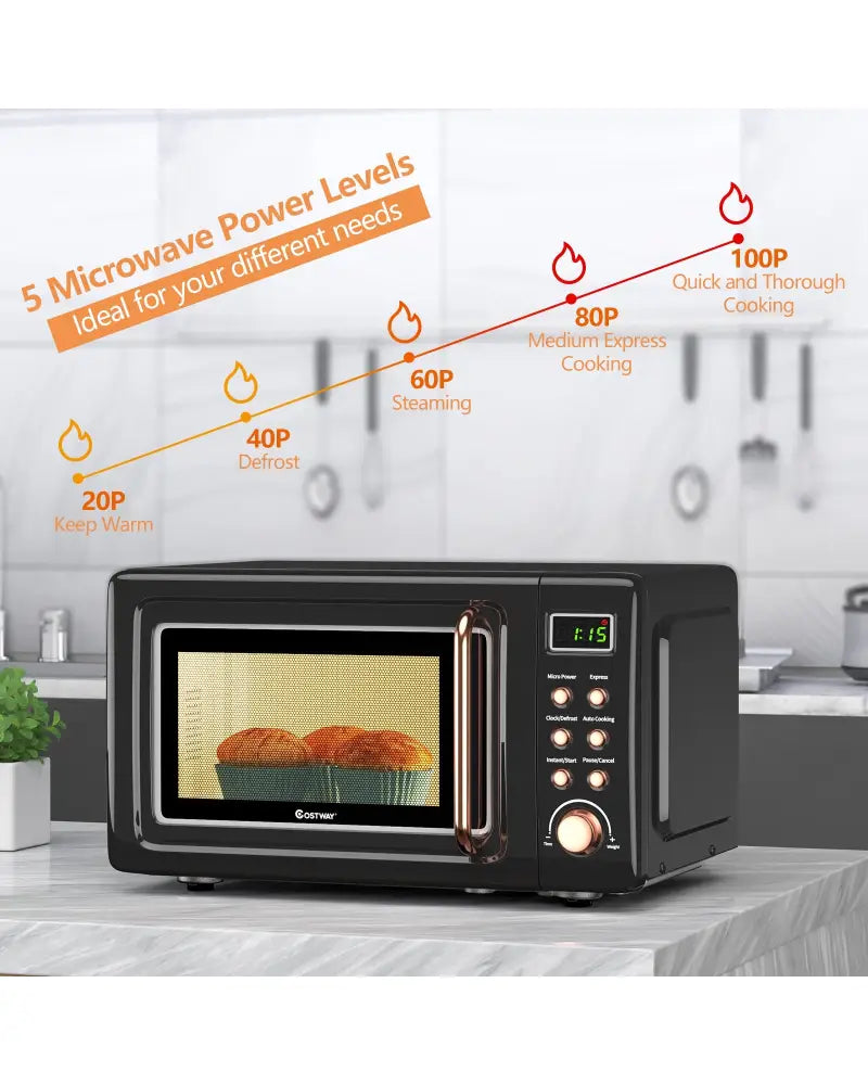 700W Retro Countertop Microwave Oven with 5 Micro Power and Auto Cooking Function-Golden - Golden - Toaster Ovens