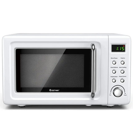 700W Retro Countertop Microwave Oven with 5 Micro Power and Auto Cooking Function-White Costway