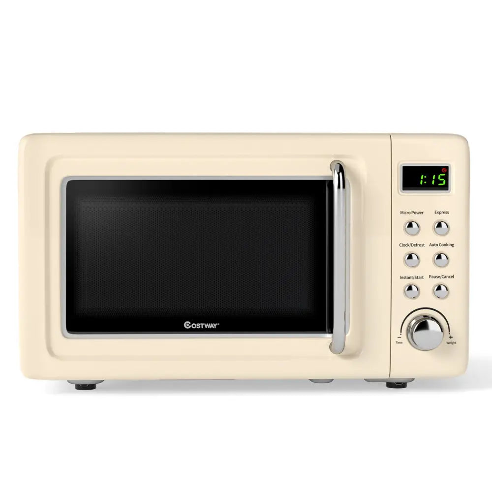 700W Retro Countertop Microwave Oven with 5 Micro Power and Auto Cooking Function-Cream White - Cream White - Toaster