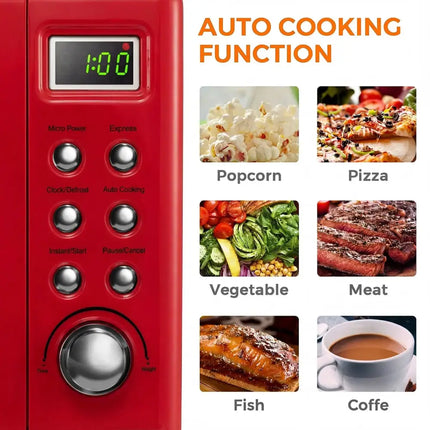 700W Retro Countertop Microwave Oven with 5 Micro Power and Auto Cooking Function-Light Red Costway