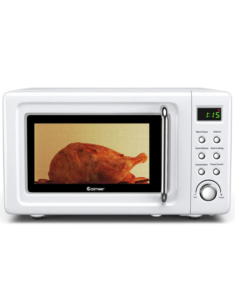 700W Retro Countertop Microwave Oven with 5 Micro Power and Auto Cooking Function-White - White - Toaster Ovens