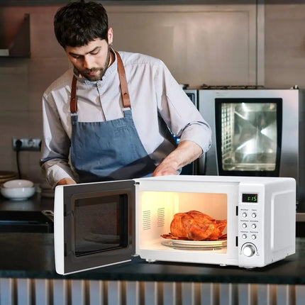 700W Retro Countertop Microwave Oven with 5 Micro Power and Auto Cooking Function-White Costway