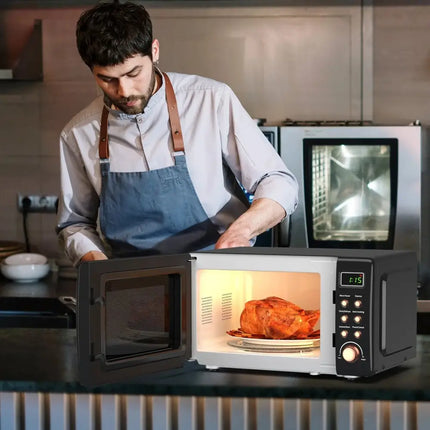 700W Retro Countertop Microwave Oven with 5 Micro Power and Auto Cooking Function-Golden Costway