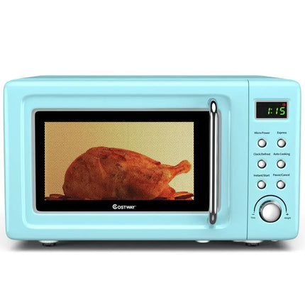700W Retro Countertop Microwave Oven with 5 Micro Power and Auto Cooking Function-Green Costway