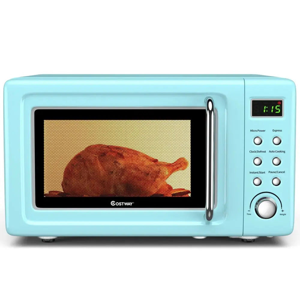 700W Retro Countertop Microwave Oven with 5 Micro Power and Auto Cooking Function-Green Costway