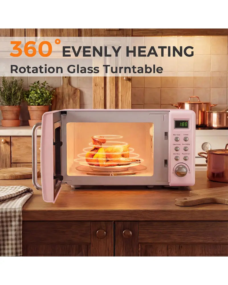 700W Retro Countertop Microwave Oven with 5 Micro Power and Auto Cooking Function-Pink - Pink - Toaster Ovens
