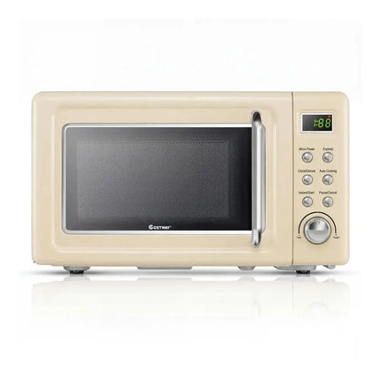 700W Retro Countertop Microwave Oven with 5 Micro Power and Auto Cooking Function-Cream White Costway