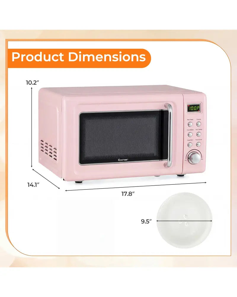 700W Retro Countertop Microwave Oven with 5 Micro Power and Auto Cooking Function-Pink - Pink - Toaster Ovens
