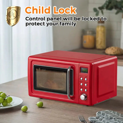 700W Retro Countertop Microwave Oven with 5 Micro Power and Auto Cooking Function-Light Red Costway