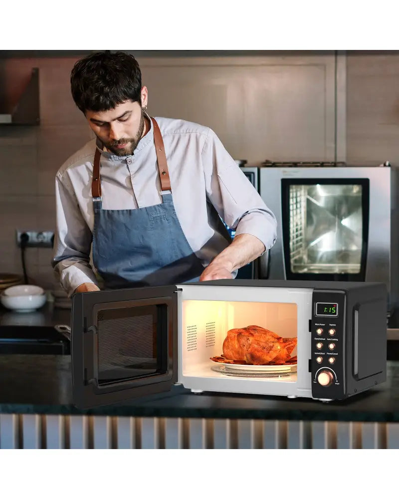 700W Retro Countertop Microwave Oven with 5 Micro Power and Auto Cooking Function-Golden - Golden - Toaster Ovens