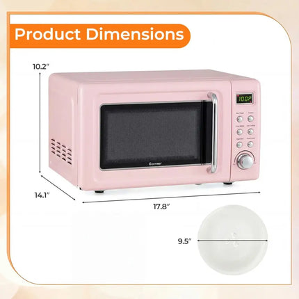 700W Retro Countertop Microwave Oven with 5 Micro Power and Auto Cooking Function-Pink Costway