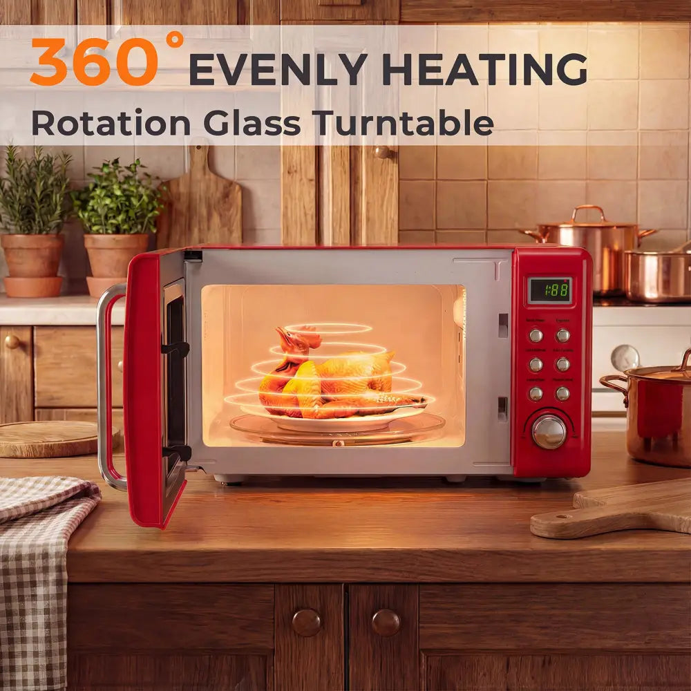 700W Retro Countertop Microwave Oven with 5 Micro Power and Auto Cooking Function-Light Red - Black & Red - Toaster