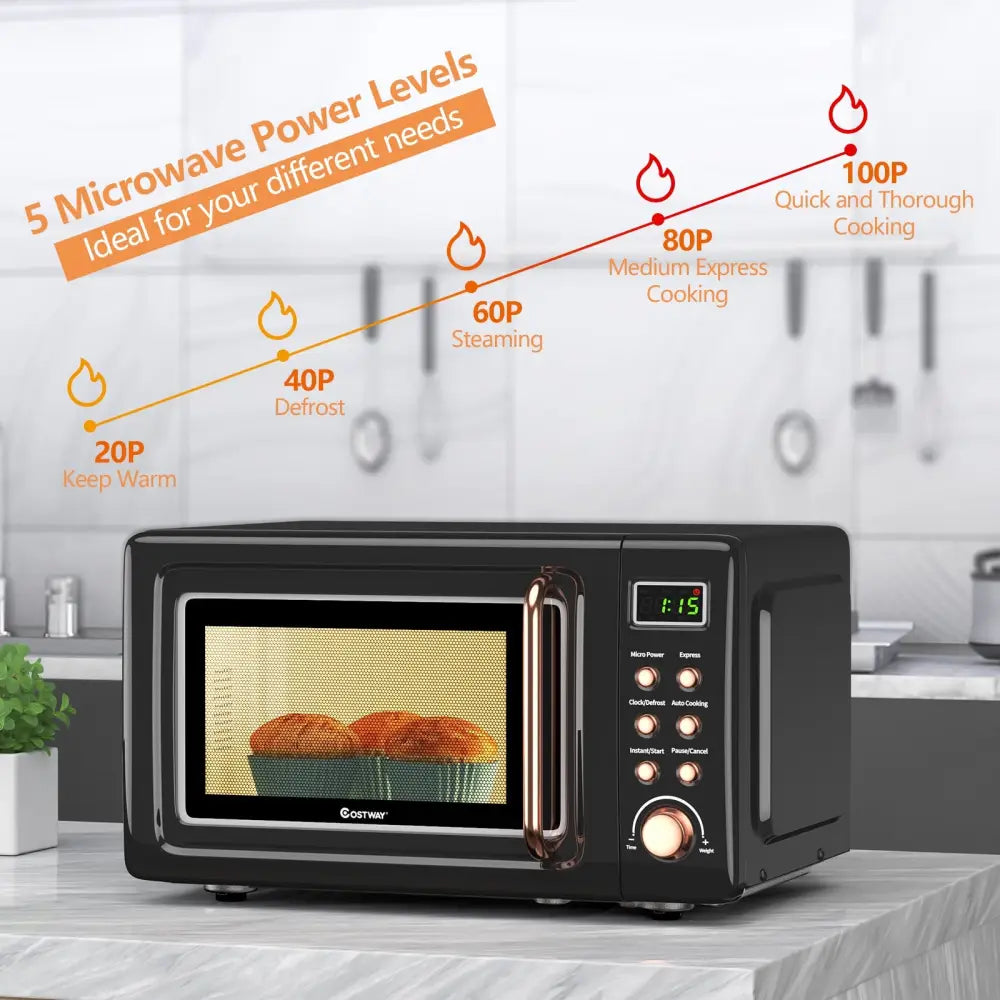 700W Retro Countertop Microwave Oven with 5 Micro Power and Auto Cooking Function-Golden - Golden - Toaster Ovens