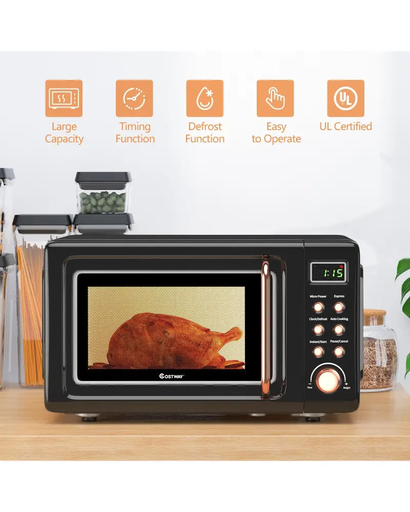700W Retro Countertop Microwave Oven with 5 Micro Power and Auto Cooking Function-Golden - Golden - Toaster Ovens