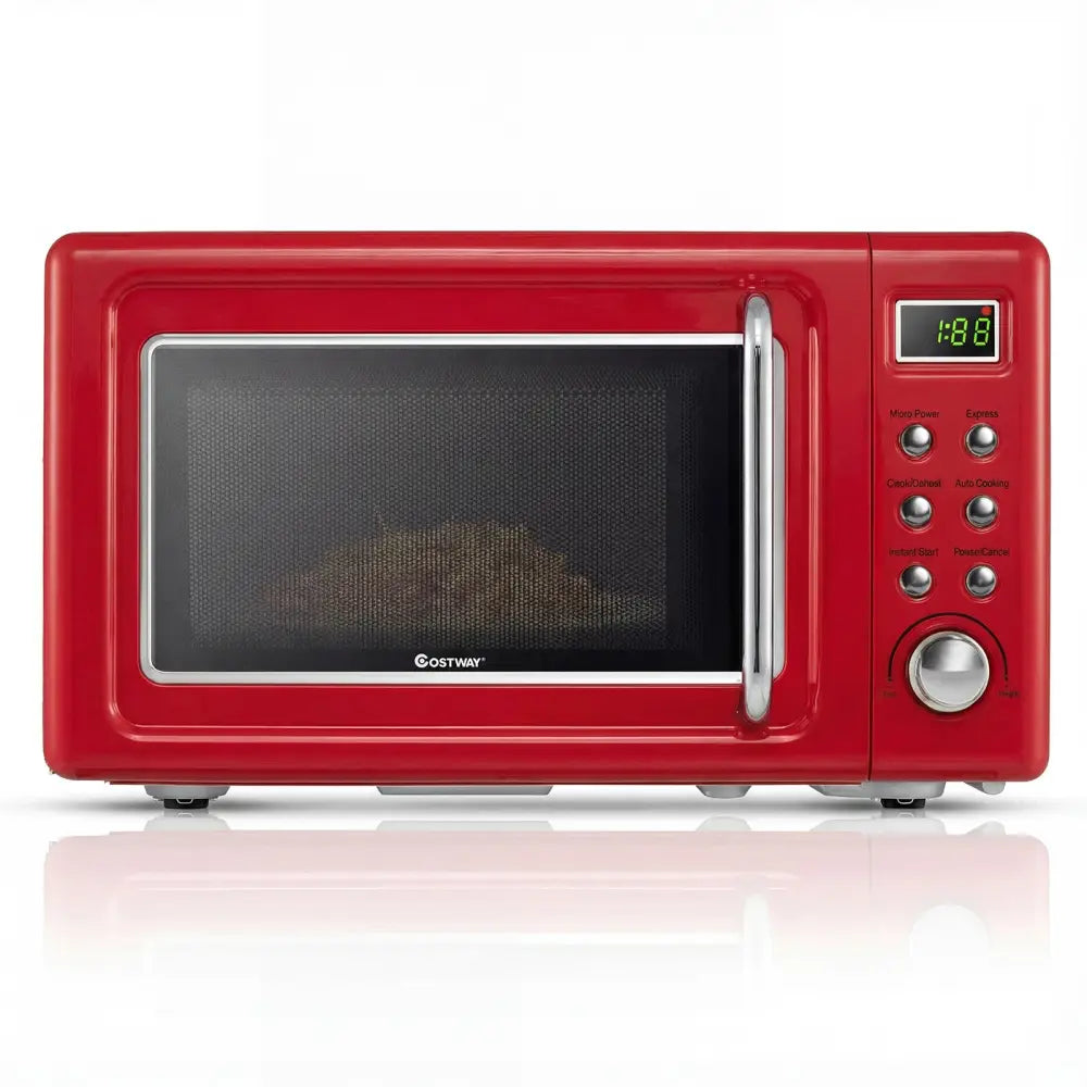 700W Retro Countertop Microwave Oven with 5 Micro Power and Auto Cooking Function-Light Red - Black & Red - Toaster
