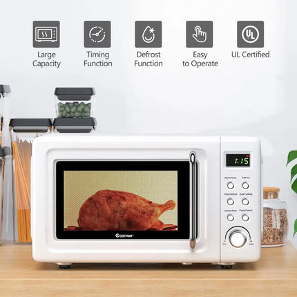 700W Retro Countertop Microwave Oven with 5 Micro Power and Auto Cooking Function-White Costway
