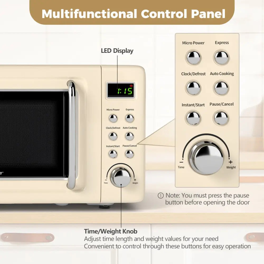 700W Retro Countertop Microwave Oven with 5 Micro Power and Auto Cooking Function-Cream White - Cream White - Toaster