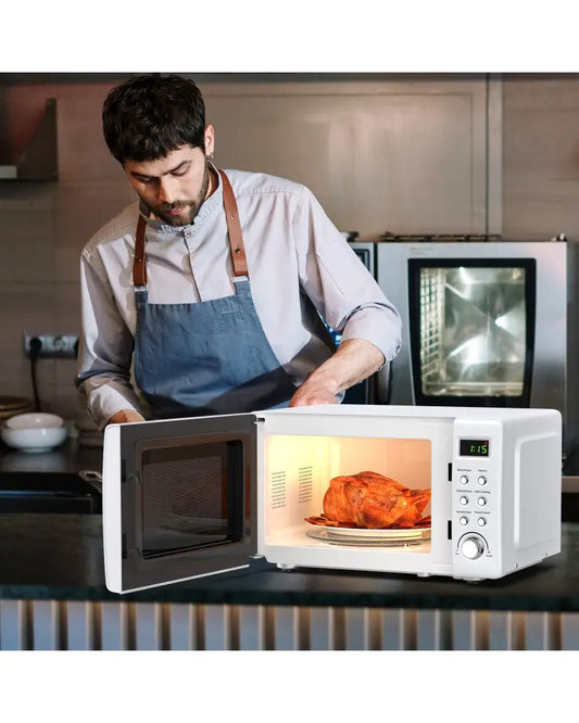 700W Retro Countertop Microwave Oven with 5 Micro Power and Auto Cooking Function-White - White - Toaster Ovens