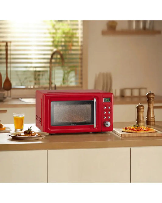 700W Retro Countertop Microwave Oven with 5 Micro Power and Auto Cooking Function-Light Red - Black & Red - Toaster