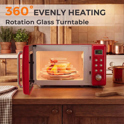700W Retro Countertop Microwave Oven with 5 Micro Power and Auto Cooking Function-Light Red Costway