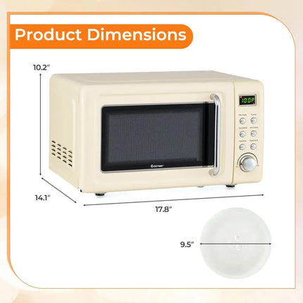 700W Retro Countertop Microwave Oven with 5 Micro Power and Auto Cooking Function-Cream White Costway