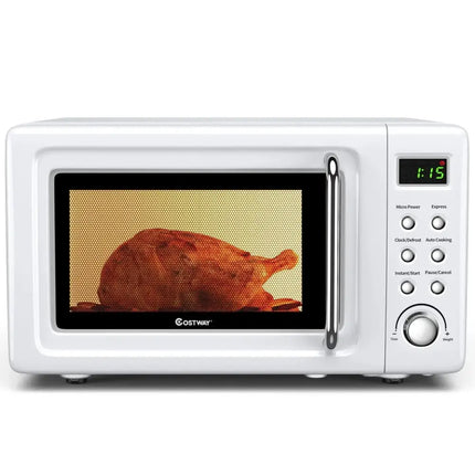 700W Retro Countertop Microwave Oven with 5 Micro Power and Auto Cooking Function-White Costway