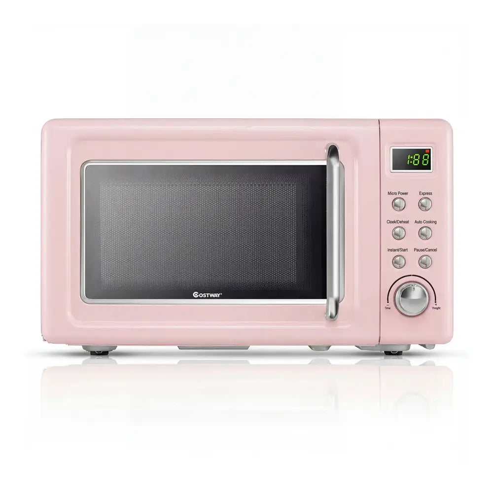 700W Retro Countertop Microwave Oven with 5 Micro Power and Auto Cooking Function-Pink - Pink - Toaster Ovens