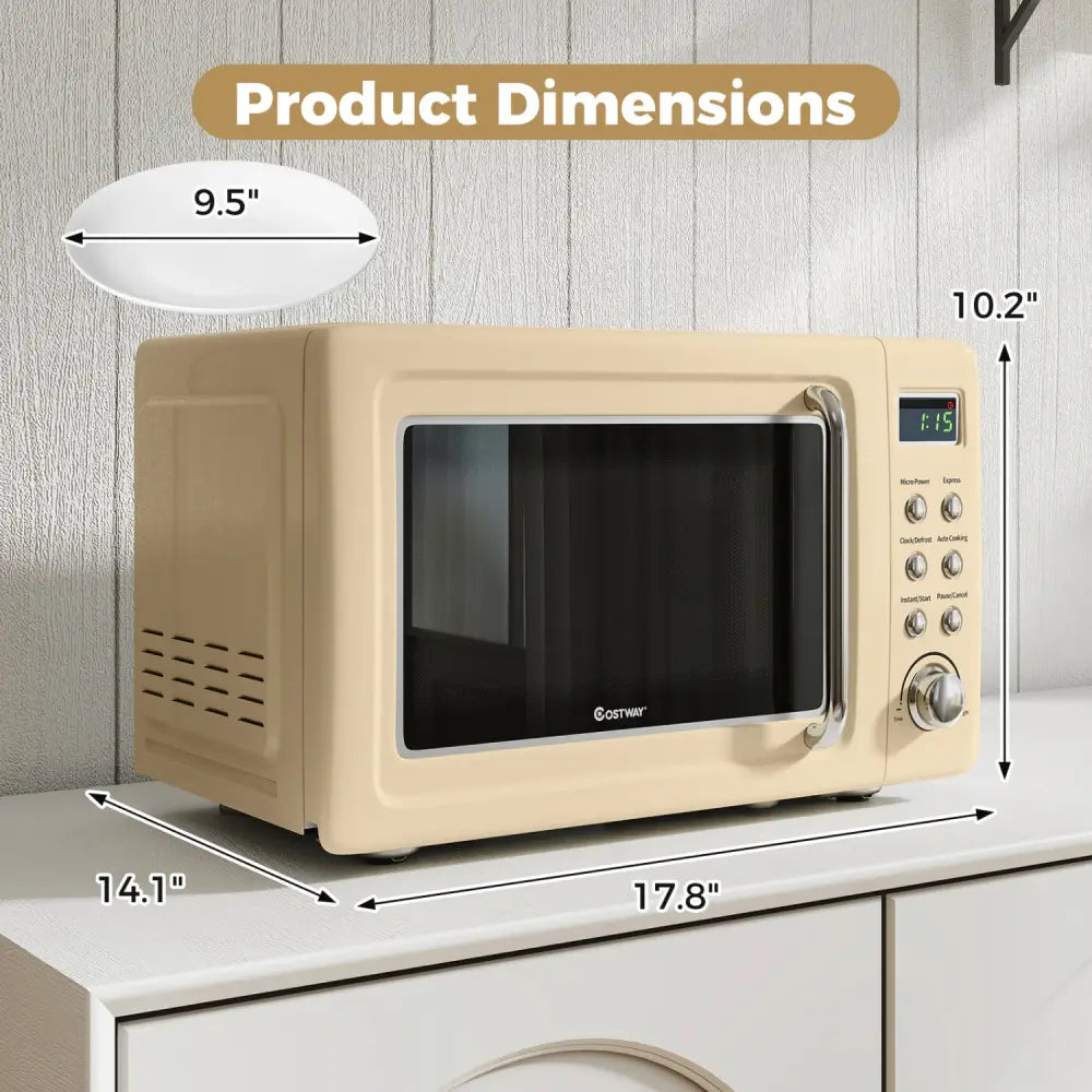 700W Retro Countertop Microwave Oven with 5 Micro Power and Auto Cooking Function-Cream White - Cream White - Toaster