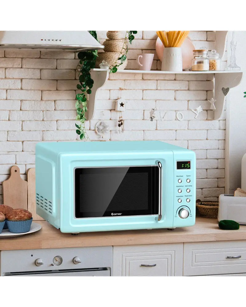 700W Retro Countertop Microwave Oven with 5 Micro Power and Auto Cooking Function-Green - Green - Toaster Ovens