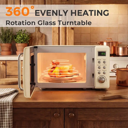 700W Retro Countertop Microwave Oven with 5 Micro Power and Auto Cooking Function-Cream White Costway