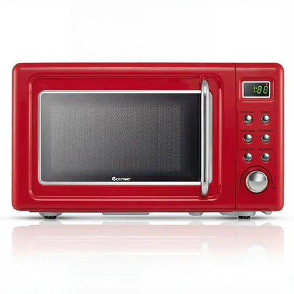 700W Retro Countertop Microwave Oven with 5 Micro Power and Auto Cooking Function-Light Red Costway