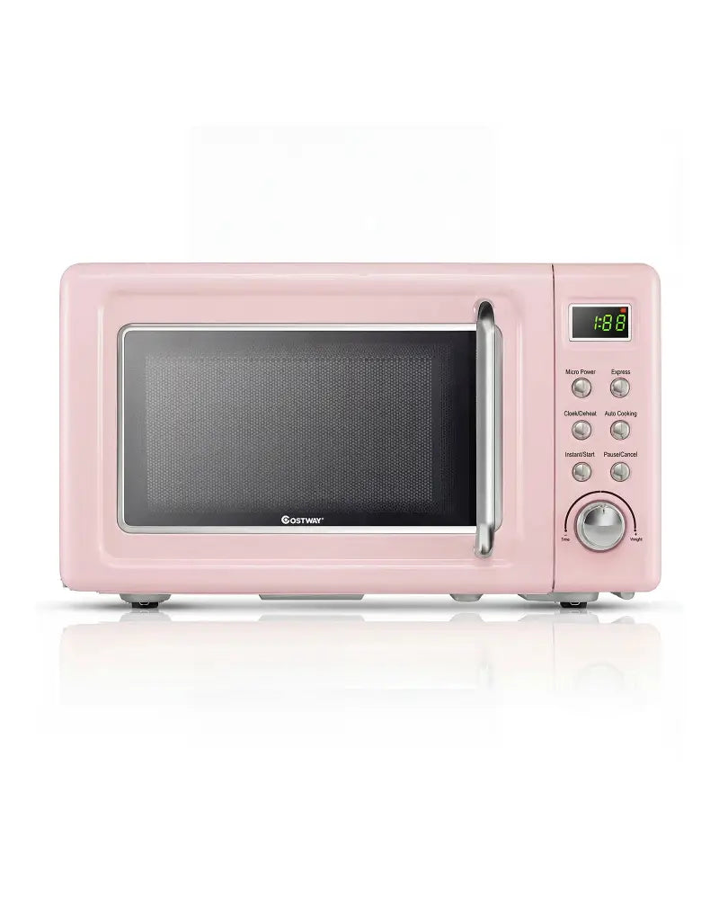 700W Retro Countertop Microwave Oven with 5 Micro Power and Auto Cooking Function-Pink - Pink - Toaster Ovens