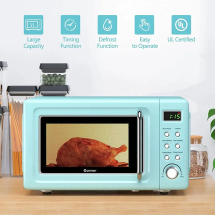 700W Retro Countertop Microwave Oven with 5 Micro Power and Auto Cooking Function-Green Costway