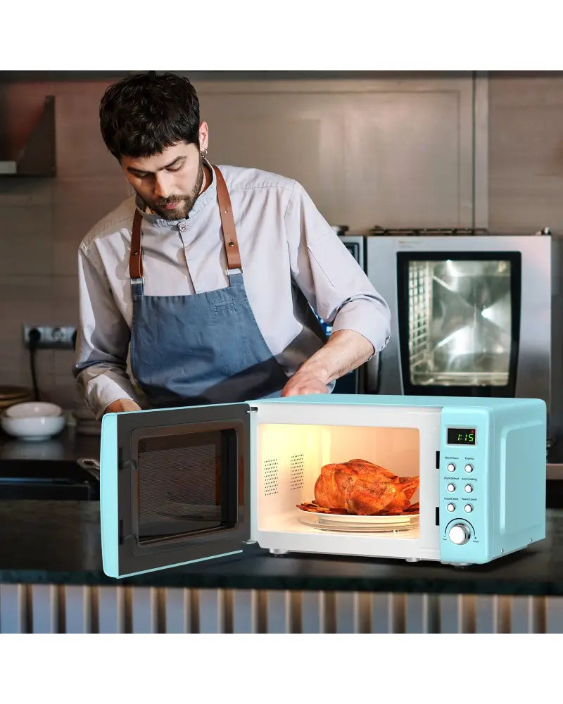 700W Retro Countertop Microwave Oven with 5 Micro Power and Auto Cooking Function-Green - Green - Toaster Ovens